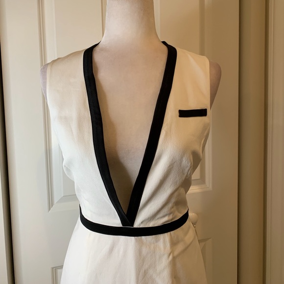 Pure Navy White & Black Plunging Neckline Midi Dress - Picture 2 of 5